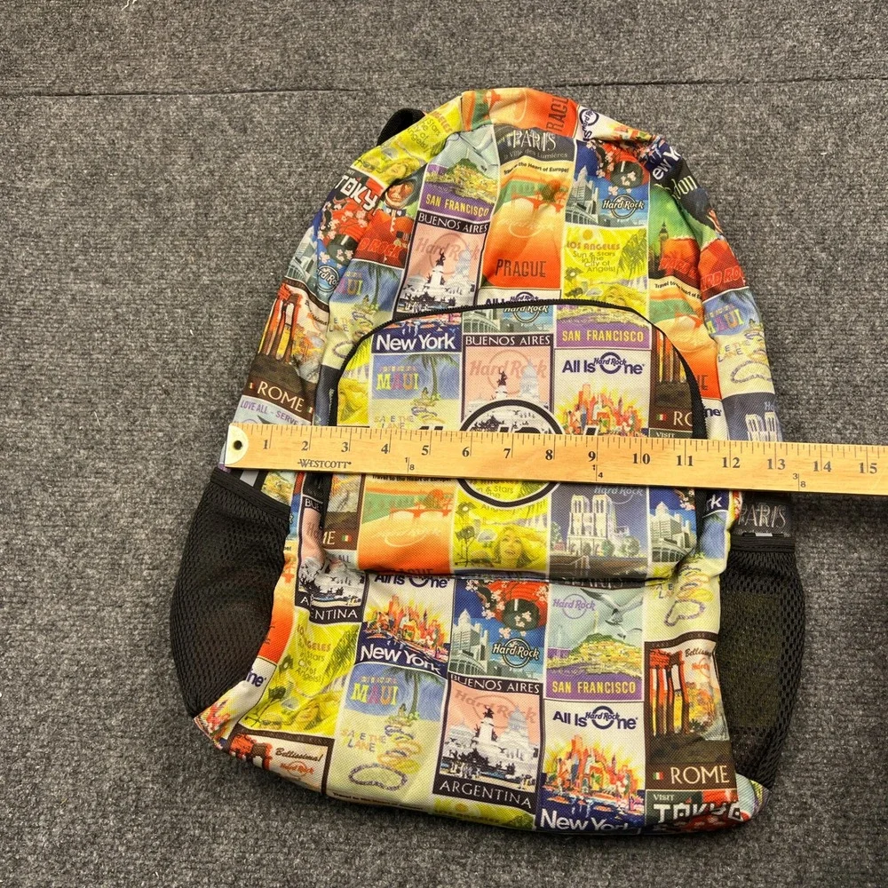 Hard Rock Cafe Backpack Multi Color Postcard City Print Travel Bag IM10015078